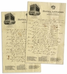 Moe Howard Handwritten Poem to His Wife, Entitled It happened in Monterey! (last night) -- 2pp. Poem on 2 Sheets of 6 x 9.5 Hotel Antlers Stationery From Indianapolis -- Very Good Condition
